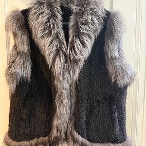 Faux Fur Trimmed Vest in Black and Gray